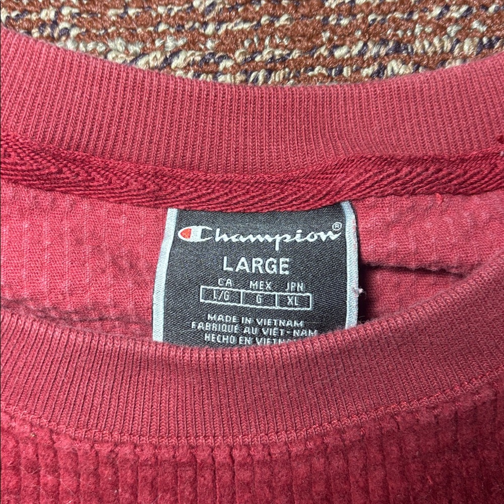 Vintage Champion crewneck sweatshirt red burgundy corduroy velvet men’s Large - Picture 3 of 12